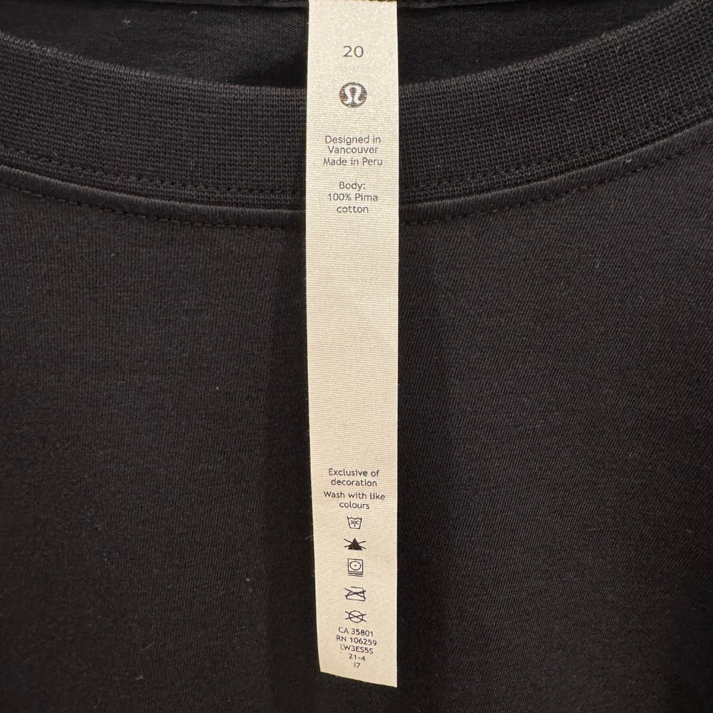 NWOT  Lululemon All Yours Tee - W3ES5S  - Black - Size 20 - Picture 3 of 5